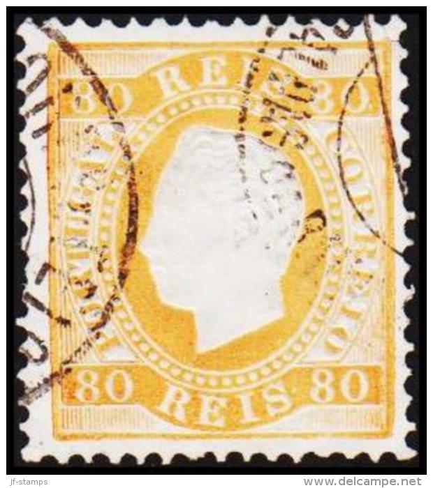 1871. Luis I. 80 REIS Perforated 12½. Orangeyellow. (Michel: 40ybB) - JF193344 - Gebraucht