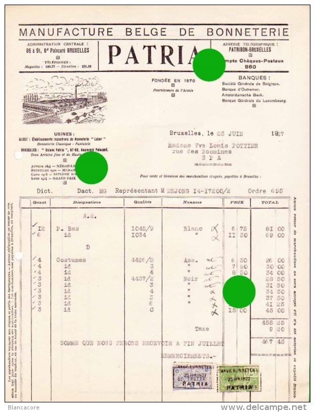 Bruxelles Bonneterie PATRIA Boulevard Poincaré Et Usines à Aalst Alost - Andere & Zonder Classificatie