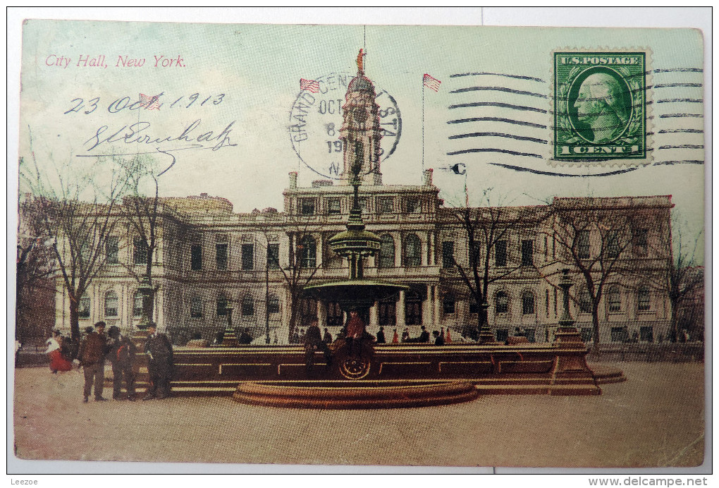 Carte Postale NEW YORK CITY HALL; CACHET GEORGE KOUCHAKJI (TRES RARE) .LIRE LE PETIT RESUME DU DESSOUS. - Autres Monuments, édifices