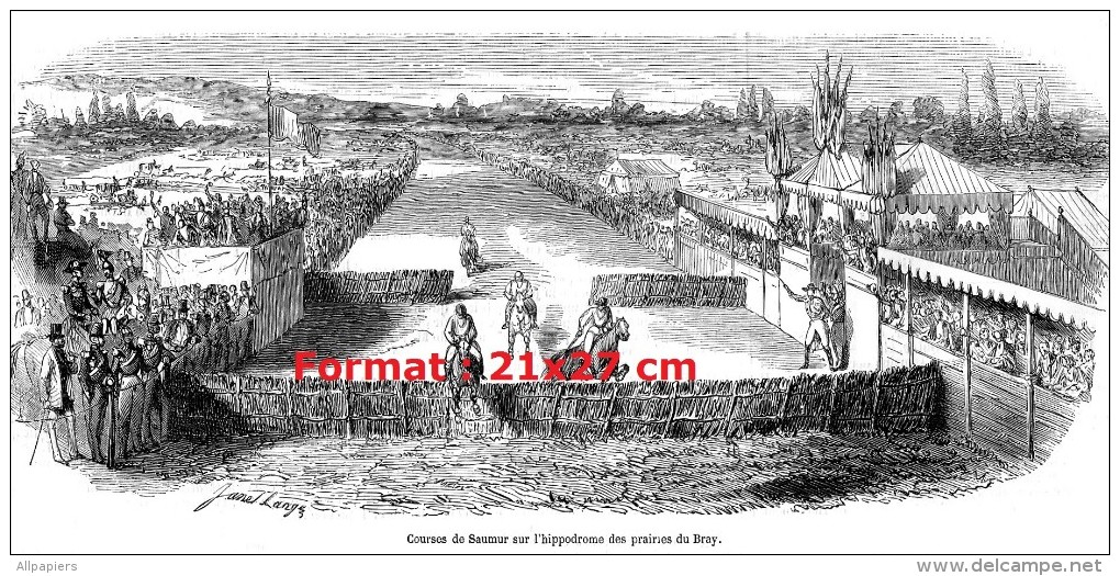 Reproduction D´une Gravure Des Courses De Saumur Sur L´hippodrome Des Prairies De Bray Au 19 ème Siècle - Prenten & Gravure