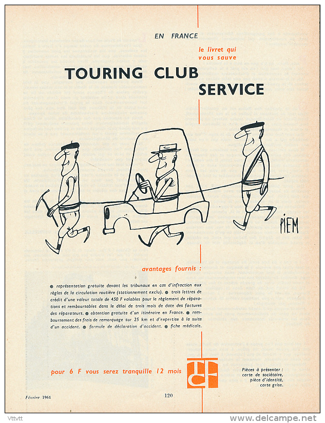 1964 : Document, PIEM (1 Pages Illustrée) Dessin De PIEM Pour Illustré Une Publicité Du Touring Club De France - Piem