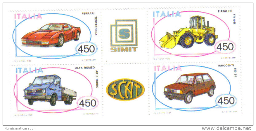 ITALIA 1986 COSTRUZIONI AUTOMOBILISTICHE 3à EMISSIONE BLOCCO DI 4 OTTIMA QUALITA'  COD FRA.564 - 1981-90:  Nuovi