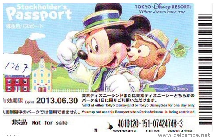 Disney Passeport Entreecard JAPON * TOKYO DISNEYLAND Passport (1267) JAPAN *  STOCKHOLDERS PASSPORT * - Disney