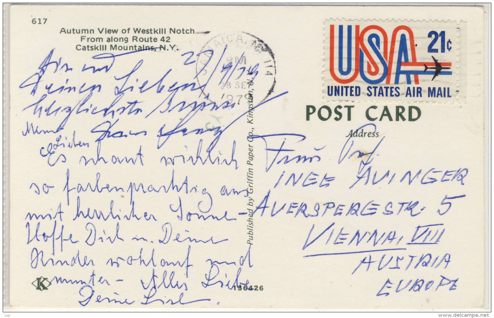 CATSKILL Mountains, N.Y. - Autumn View Of Westkill Notch, Airmail Stamp - American Roadside