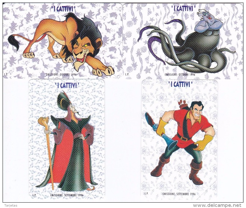 SERIE COMPLETA DE 4 TARJETAS DE ITALIA DE I CATTIVI   (DISNEY)  NUEVA-MINT - Disney