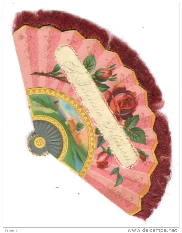 Victorian Greeting Card 1885-1890 Used In Sweden Or Norway (name Petterson) EVENTAIL FAN Measures 9x6 Cm - A Systèmes