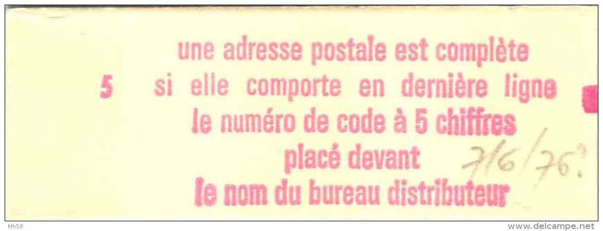 FRANCE - Carnet 1f00 Béquet Rouge - N° Y&amp;T 1892 C2 Ou N° Maury 402 - Confectionneuse 5, Date 4.-7.6.7? Partielle - Autres & Non Classés