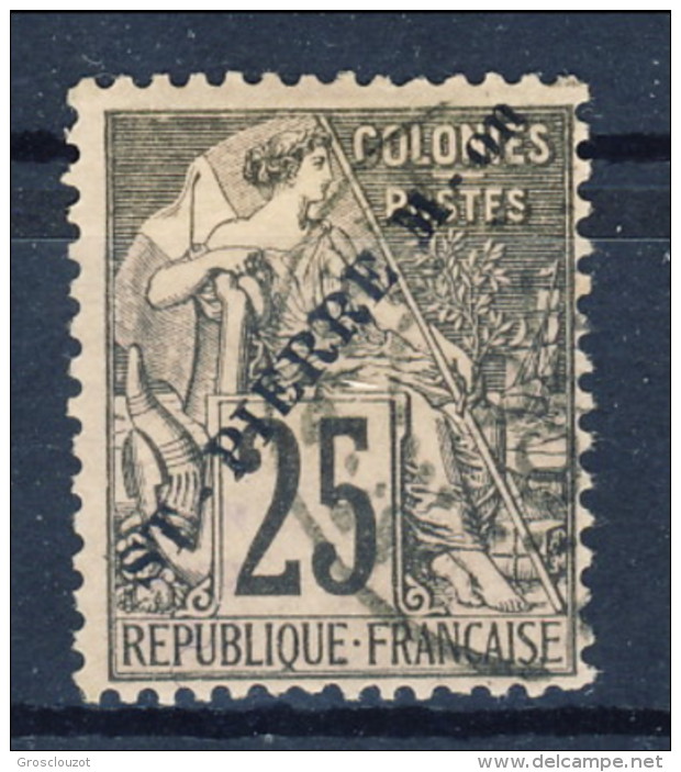 S. Pierre Et Miquelon 1891 N. 25 C. 25 Nero E Rosa, Sovrastampa Obliqua USATO Catalogo € 40 - Usados