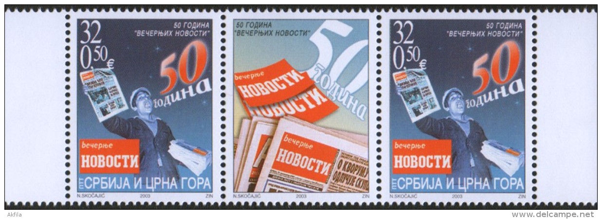 Serbia And Montenegro (Yugoslavia), 2003, 50th Anniv. Of "Vecernje Novosti" Newspaper, Stamp-vignette-stamp, MNH (**) - Neufs