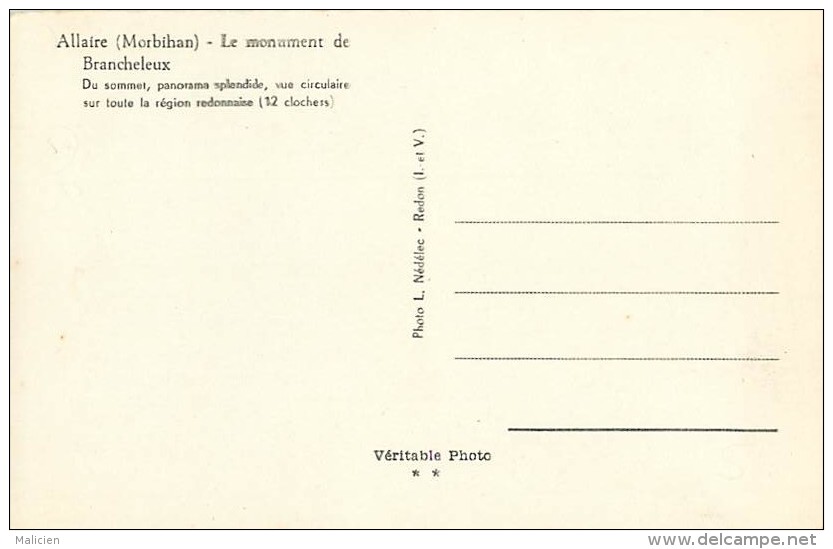 - Morbihan - Ref C423 -  Allaire - Le Monument De Brancheleux - Monuments - Carte Bon Etat - - Allaire