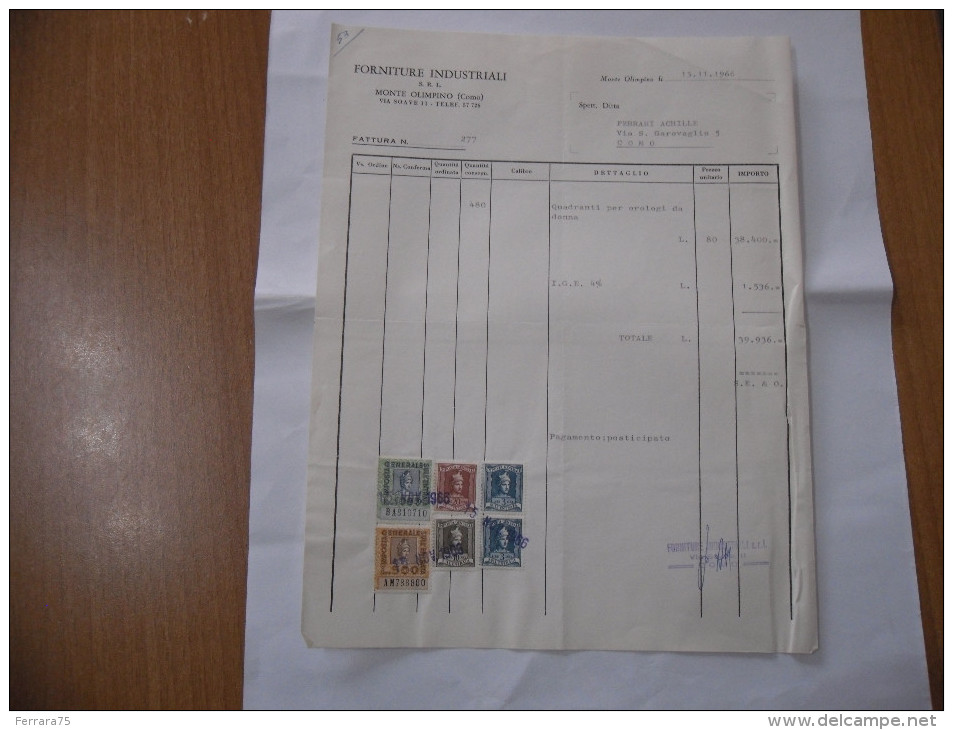 FATTURA FORNITURE INDUSTRIALI OROLOGI MONTE OLIMPINO COMO    1966 - Italia