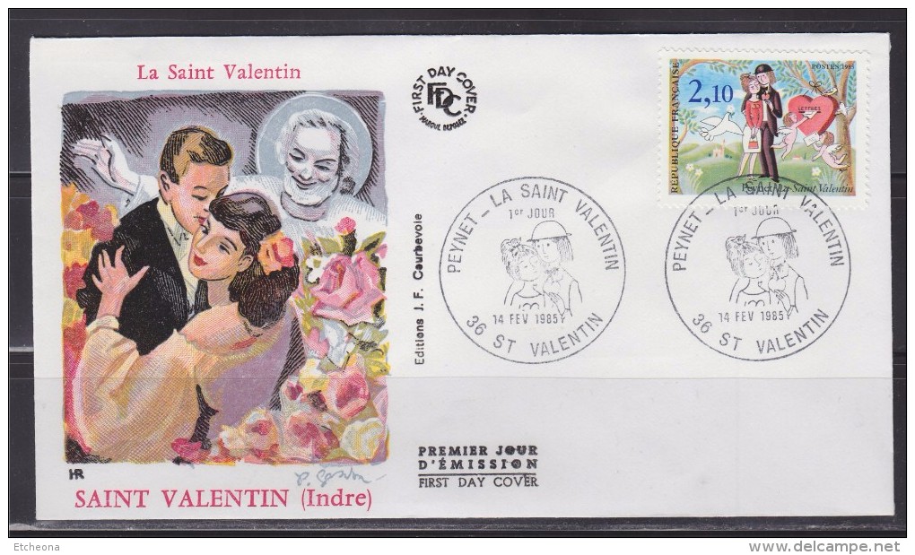 La Saint Valentin à Saint Valentin Indre Enveloppe 1er Jour 36 Saint Valentin 14.2.85 N°2354 Amoureux De Peynet - 1980-1989