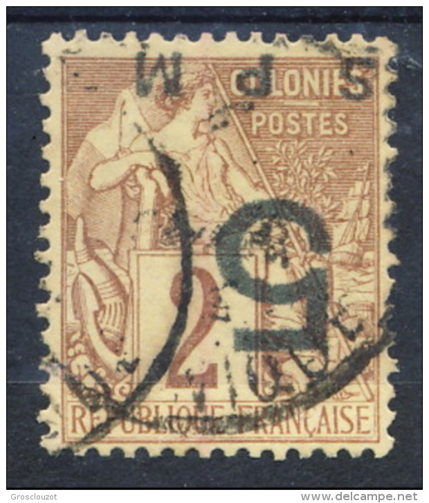 S. Pierre Et Miquelon 1885 N. 1 - 5 Su C. 2 Lilla-bruno Su Paglia Usato Catalogo € 3500 SOVRASTAMPA ROVESCIATA NON ORIGI - Gebraucht