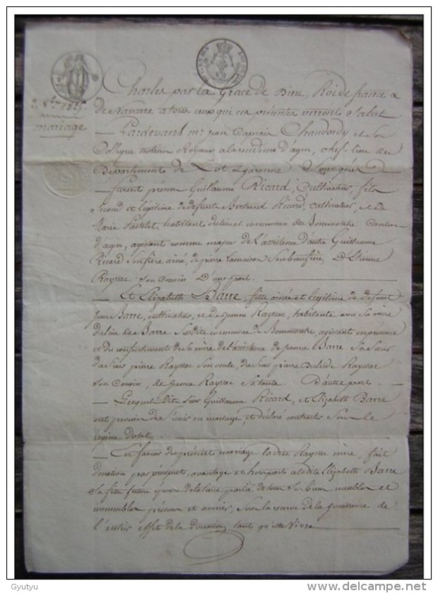 Agen 1825 Mariage De Guillaume Ricard Et Elisabeth Barre (cachets) Généalogie - Manuscrits
