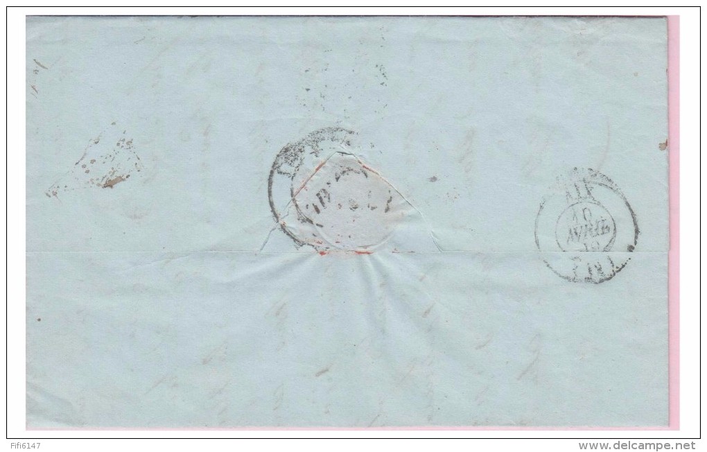 FRANCE -- MARQUE D'ENTREE -- SARDE --ANTIBES -- 1839  -- SUR LETTRE DE NICE POUR LYON -- - Marques D'entrées