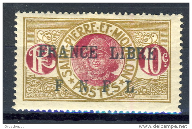 S. Pierre EtMiquelon 1941-42 N. 232 10 Bistro Rosa-lilla Sovrastampa (probabile FALSA) Catal. &euro; 2200 - Nuovi