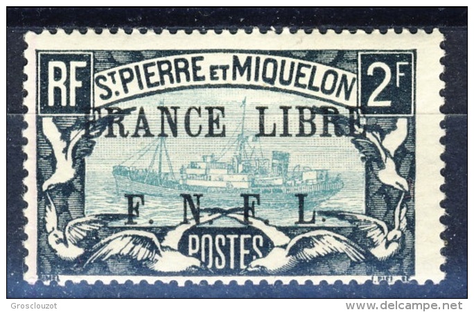 S. Pierre Et Miquelon 1941-42 N. 243 Fr. 2 Nero E Verde-azzurro Sovrastampa Nera France Libre FNFL MLH Catalogo € 30 - Nuevos