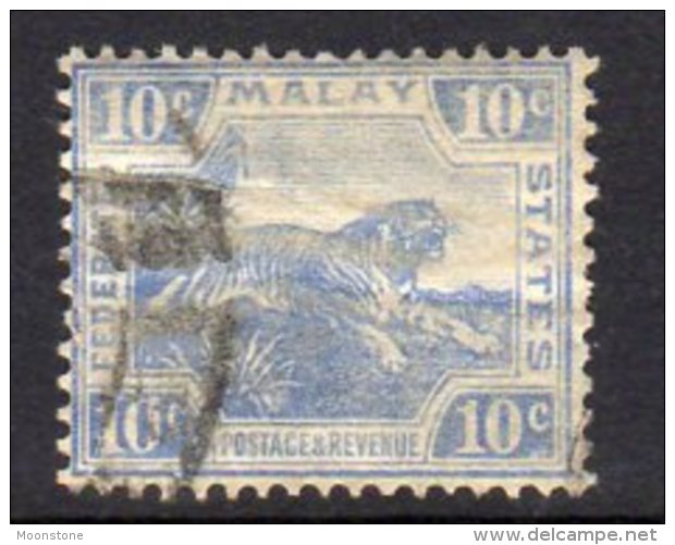 Malaya FMS GV 1922-34 10c Blue Leaping Tiger, Used (SG 65) - Federated Malay States