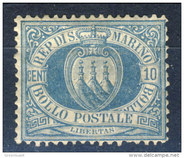 San Marino 1877 N. 3A C. 10 Oltremare MH Gomma Originale, Ben Centrato, Freschissimo, Firmato A Diena Catalogo &euro; 22 - Ungebraucht