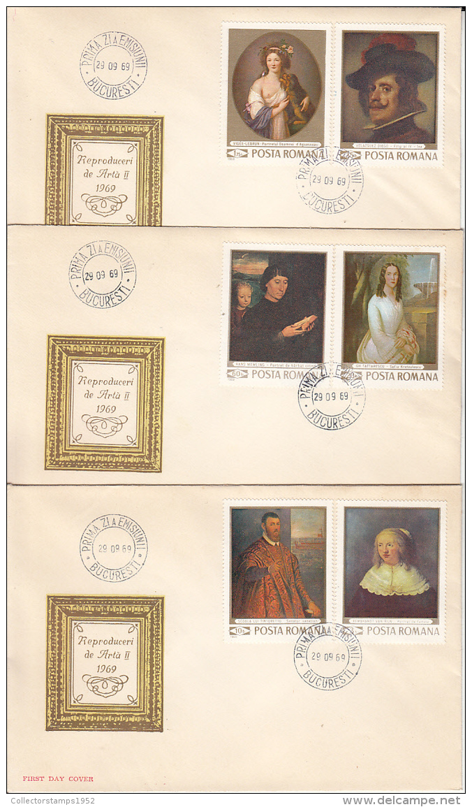 39723- ART REPRODUCTIONS, PORTRAITS, PAINTINGS, COVER FDC, 3X, 1969, ROMANIA - Otros & Sin Clasificación