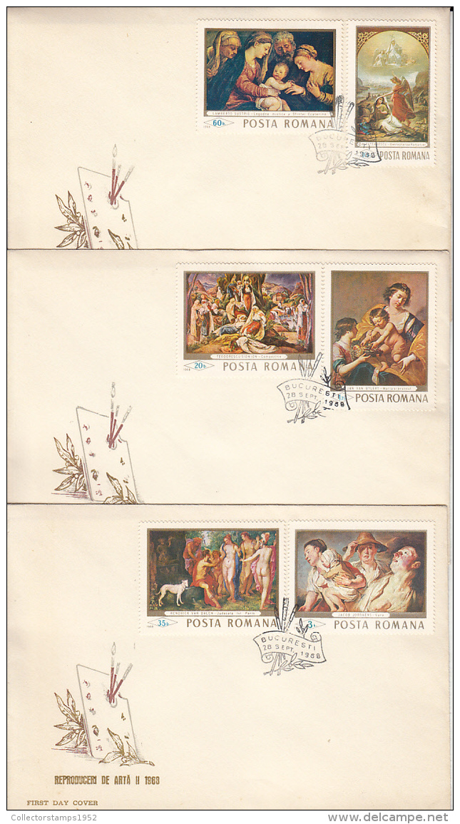 39725- ART REPRODUCTIONS, PAINTINGS, COVER FDC, 3X, 1968, ROMANIA - Otros & Sin Clasificación