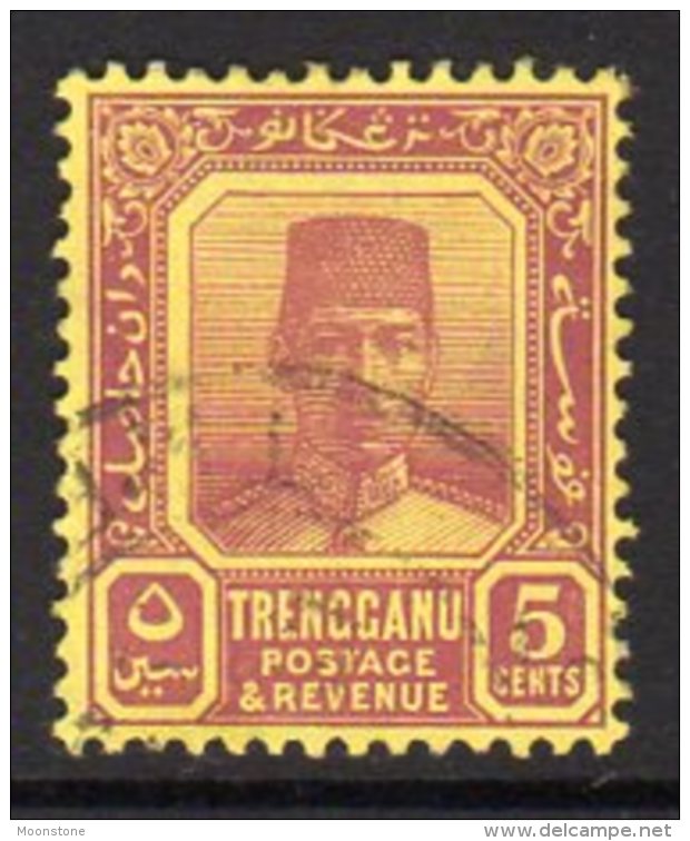 Malaya Trengganu 1921-4 5c Purple On Yellow Sultan Sulieman, Ordinary Paper (1941) Used, (SG 32a) - Trengganu