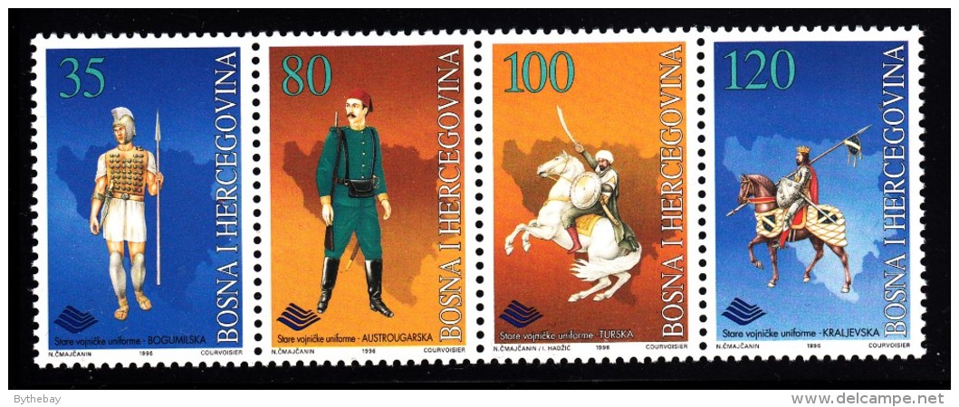 Bosnia And Herzegovina Muslim Gov´t MNH Scott #256 Strip Of 4 Different Historical Uniforms - Bosnie-Herzegovine