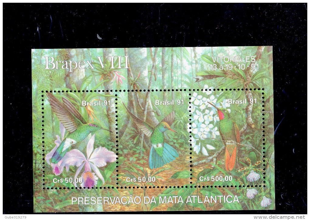 BRAZIL I - 1991 S/SHEET "BRAPEX VIII-PRESERVATION OF ATLANTIC RAIN FOREST-FLORA FAUNA "13/19-10-1991 W3 STS OF CR50,00-5 - Blocks & Sheetlets