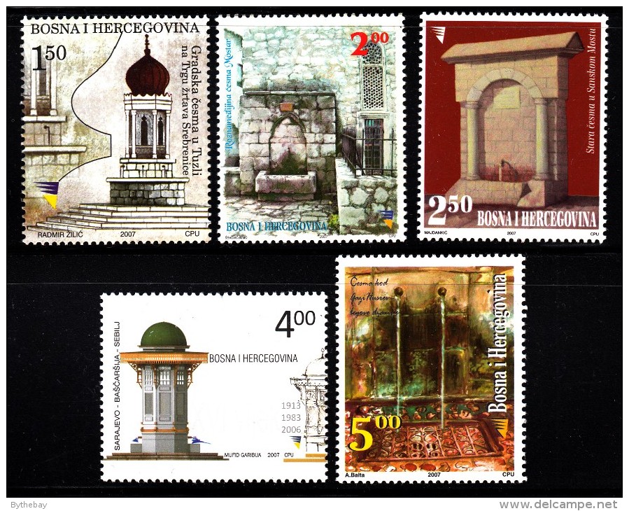 Bosnia And Herzegovina Muslim Gov´t MNH Scott #584-#588 Set Of 5 Fountains: Tuzla, Mostar, Sanski Most, Sarajevo, Bey's - Bosnie-Herzegovine