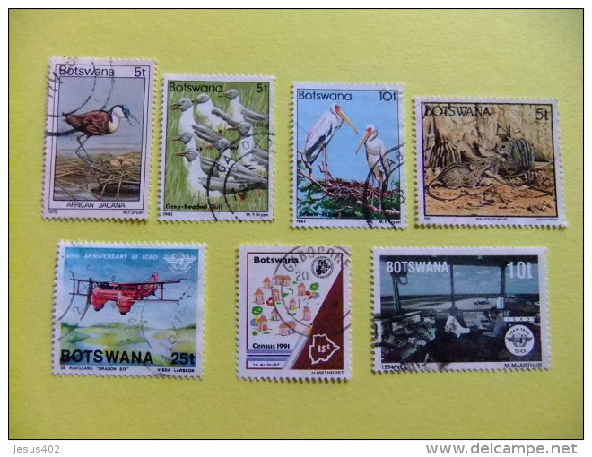 BOTSWANA 1978 - 1994 LOTE De 7 Sellos Diferentes FAUNA AVIONES PAJAROS - Botswana (1966-...)