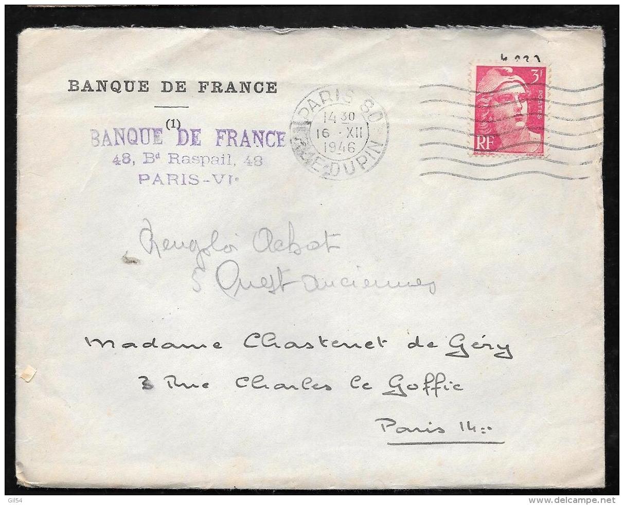 Yvert N°713 Sur Lettre Oblitéré Paris 80 - Rue Dupin En Decembre 1946 Ah10108 - 1945-54 Marianne (Gandon)