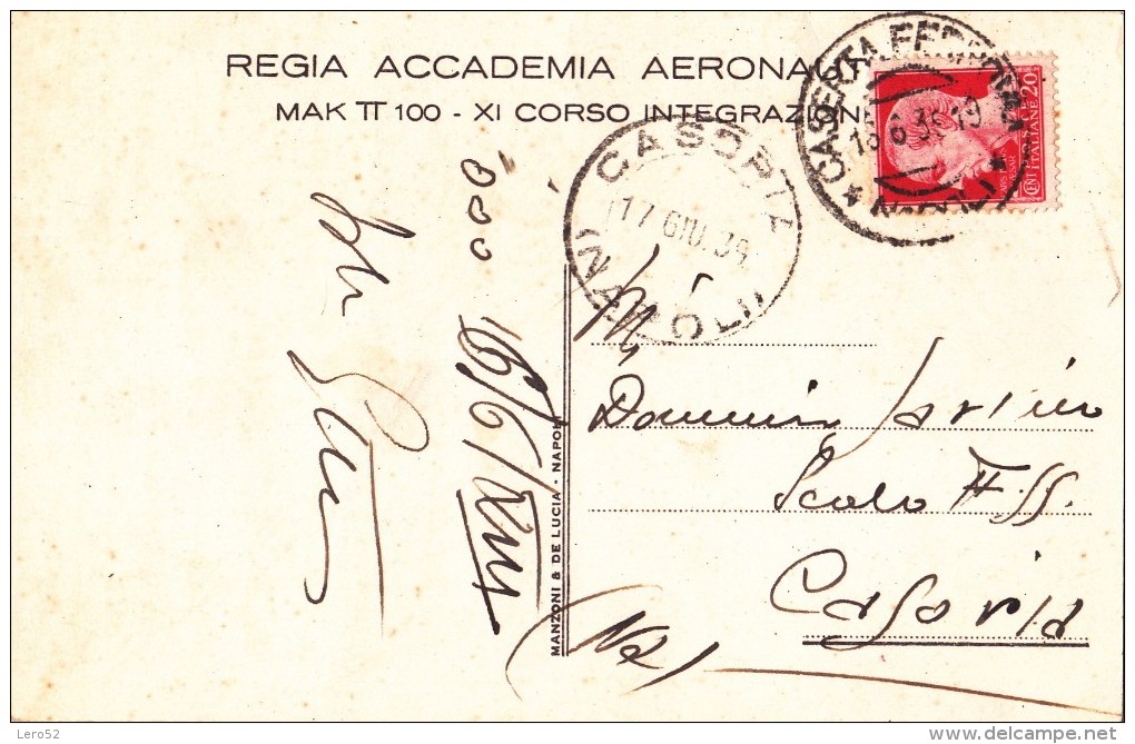 AVIAZIONE REGIA ACCADEMIA AERONAUTICA MAK 100 XI CORSO INTEGRAZIONE  ANNO 1939 SATIRICA VIAGGIATA - Guerre 1939-45