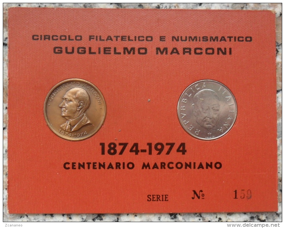 MEDAGLIA IN BRONZO E 100 £ IN FDC DEL CENTENARIO DI GUGLIELMO MARCONI 1874/1974 N° 159 CIRCOLO FIL. NUMISMATICO - - Altri & Non Classificati