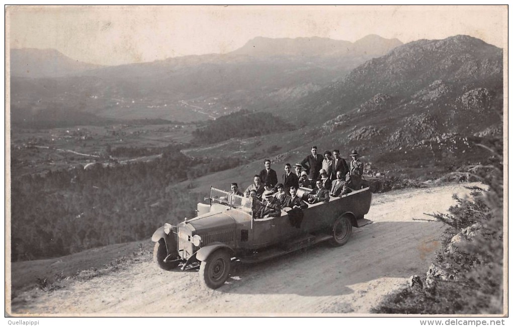 04122 "OMNIBUS SCOPERTO ANNI ´30 - SPAGNA - GALIZIA - SANTIAGO DE COMPOSTELA" AUTO, ANIMATA, FOTOCARTOLINA ORIG. - Automobili