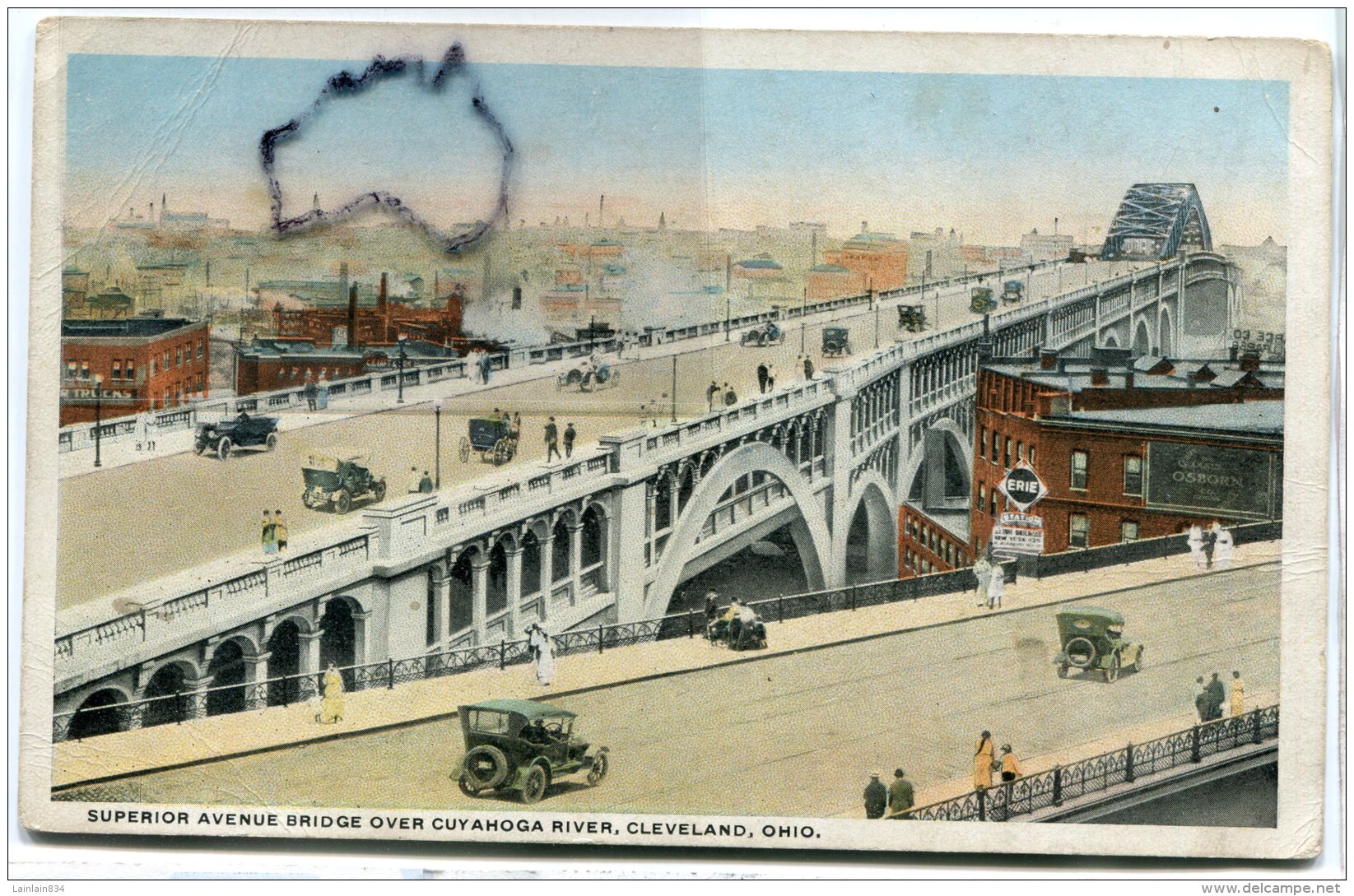 - SUPERIOR AVENUE BRIDGE OVER CUYAGA RIVER, Cleveland, Ohio, Cars, Splendide, Non écrite, BE, Scans. . - Cleveland