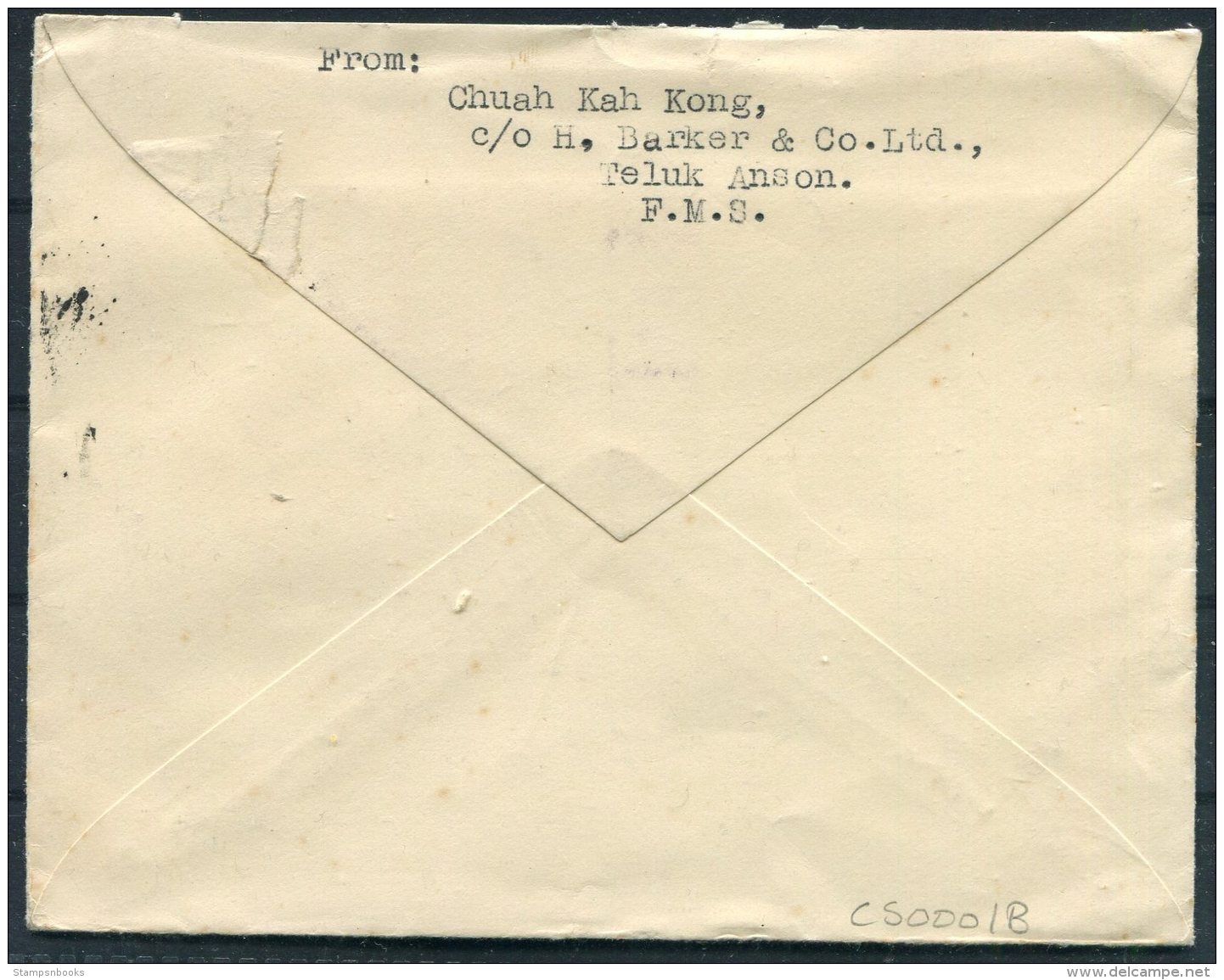 1940 Malaya Teluk Anson Censor Cover - School Of Accountancy, Glasgow, Scotland - Federated Malay States