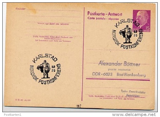 POSTKONFERENZ KARLSTAD Schweden 1970 Auf  DDR P74 A Antwort-Postkarte - Denkmäler