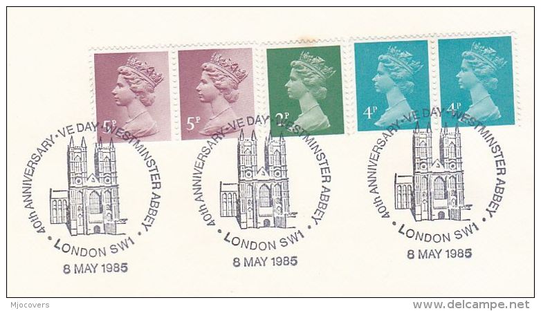 1985 GB VE DAY 40th Anniv COVER WESTMINSTER ABBEY EVENT Pmk Religion Christianity Church WWII - WW2