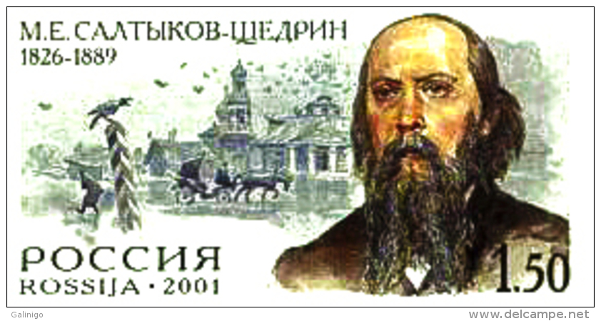 2001-108 Postal Card Stamped Stationery Russia Russland Russie Rusia Writer Saltykov-Schedrin-horses-humor-churches - Scrittori