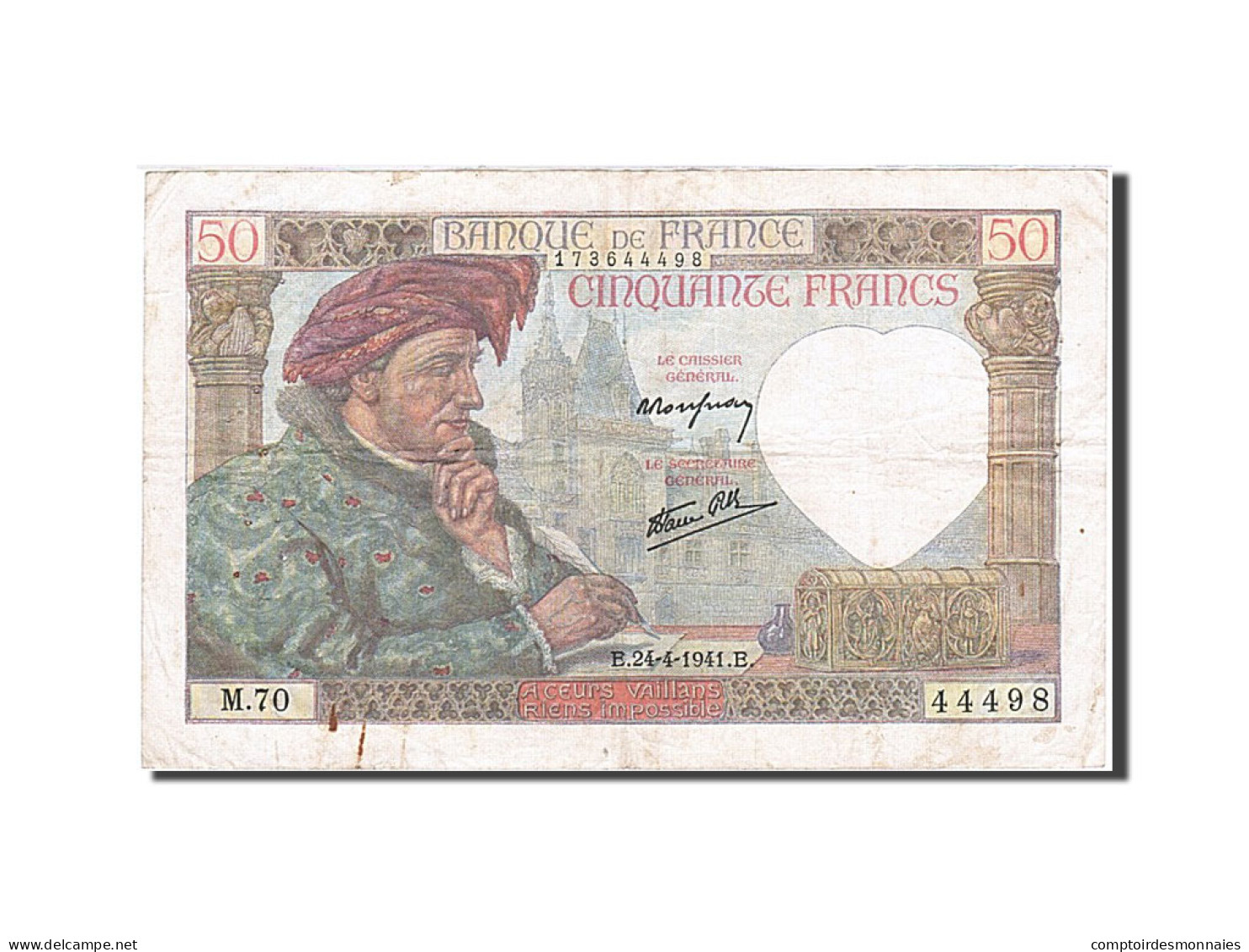 Billet, France, 50 Francs, 1941, 1941-04-24, TTB, Fayette:19.9, KM:93 - 50 F 1940-1942 ''Jacques Coeur''