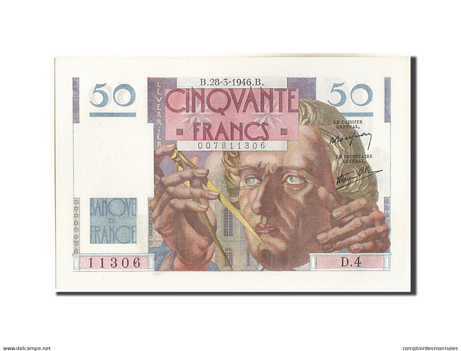 Billet, France, 50 Francs, 50 F 1946-1951 ''Le Verrier'', 1946, 1946-03-28 - 50 F 1946-1951 ''Le Verrier''