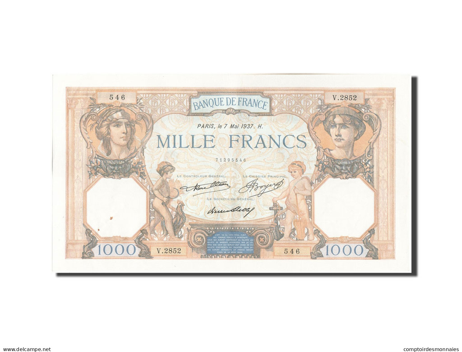 Billet, France, 1000 Francs, 1 000 F 1927-1940 ''Cérès Et Mercure'', 1937 - 1 000 F 1927-1940 ''Cérès Et Mercure''