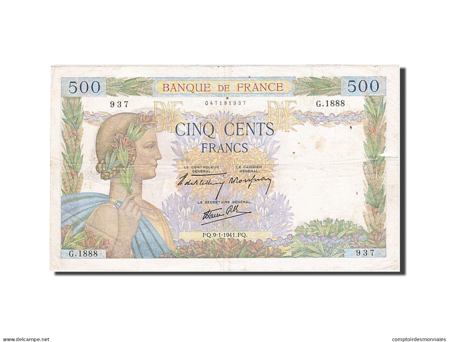 Billet, France, 500 Francs, 1939, 1941-01-09, TB, Fayette:32.12, KM:95a - 500 F 1940-1944 ''La Paix''