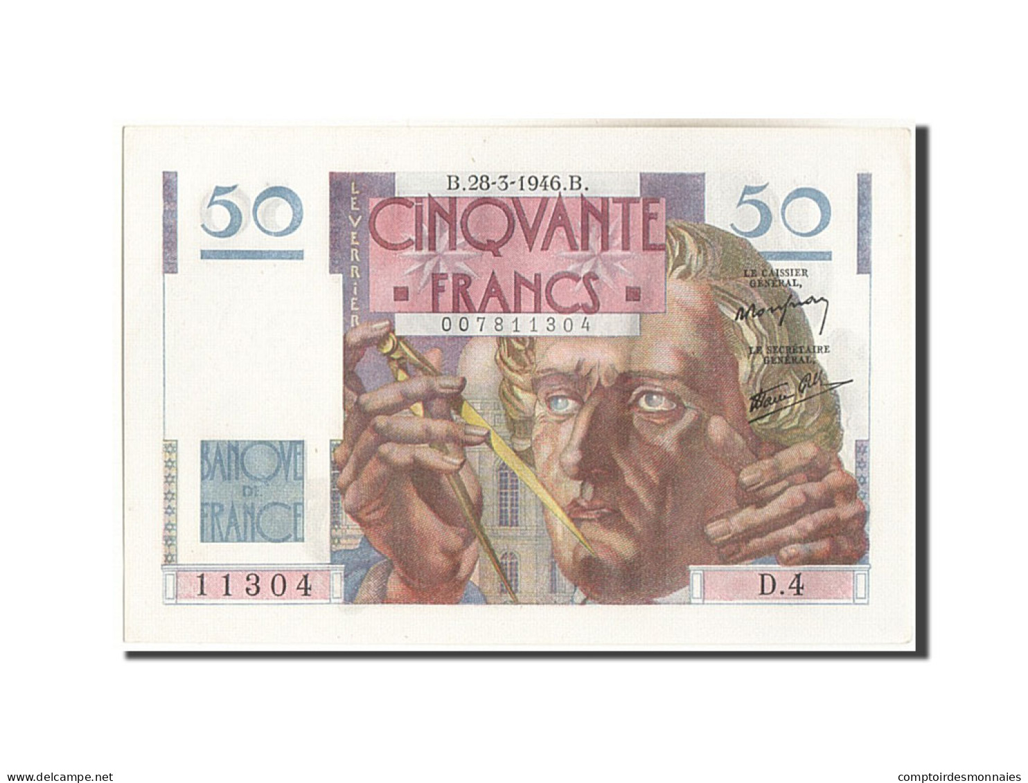 Billet, France, 50 Francs, 50 F 1946-1951 ''Le Verrier'', 1946, 1946-03-28 - 50 F 1946-1951 ''Le Verrier''