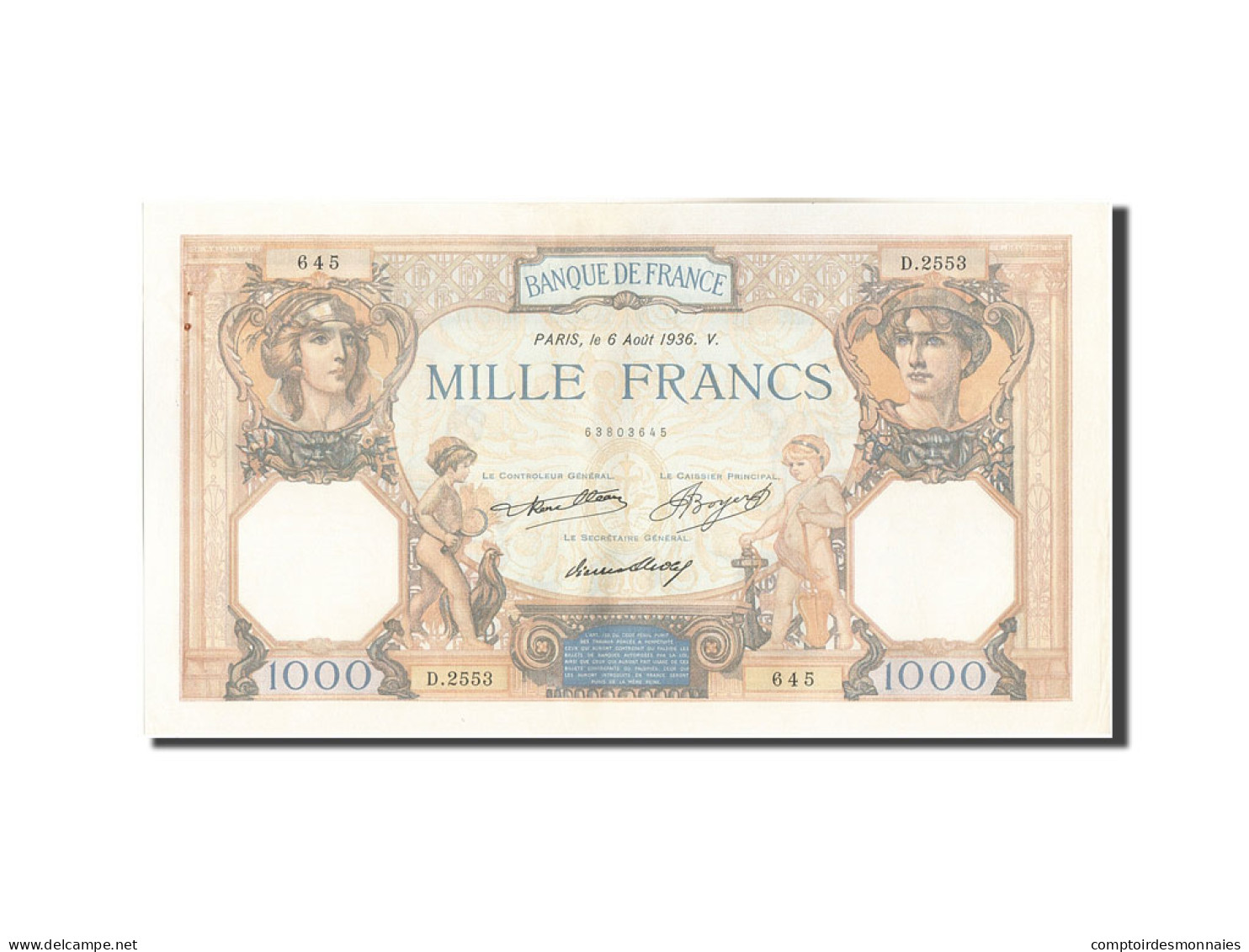 Billet, France, 1000 Francs, 1 000 F 1927-1940 ''Cérès Et Mercure'', 1936 - 1 000 F 1927-1940 ''Cérès Et Mercure''