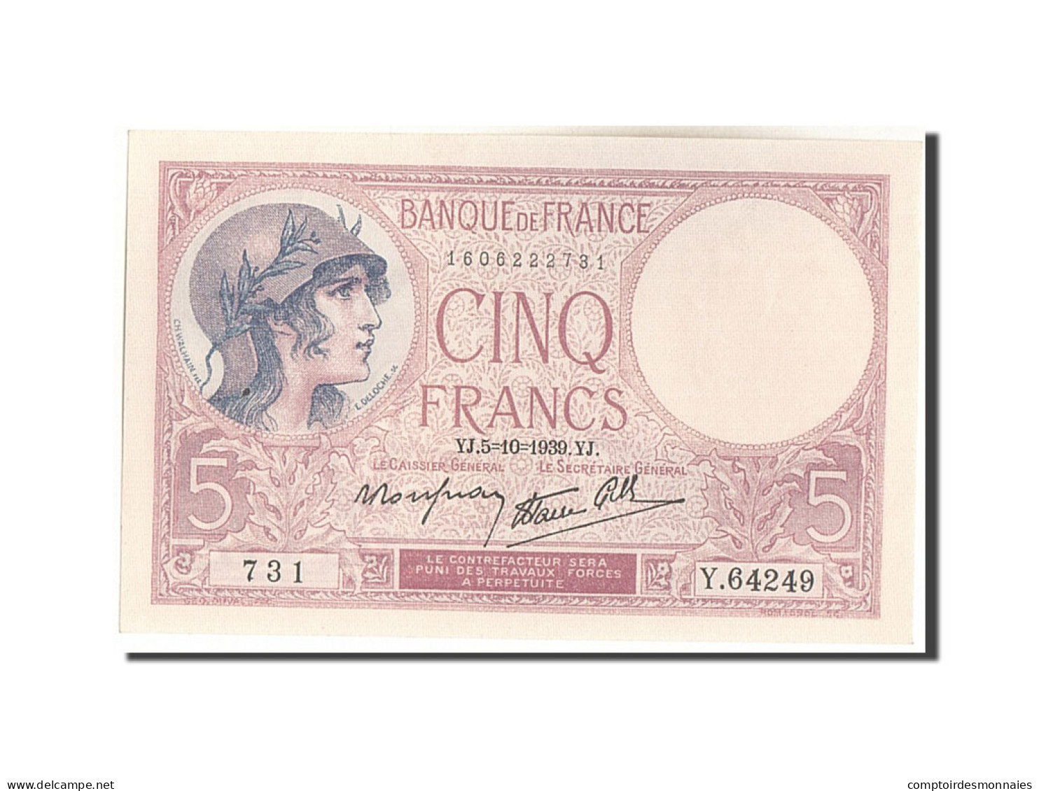 Billet, France, 5 Francs, 5 F 1917-1940 ''Violet'', 1939, 1939-10-05, NEUF - 5 F 1917-1940 ''Violet''