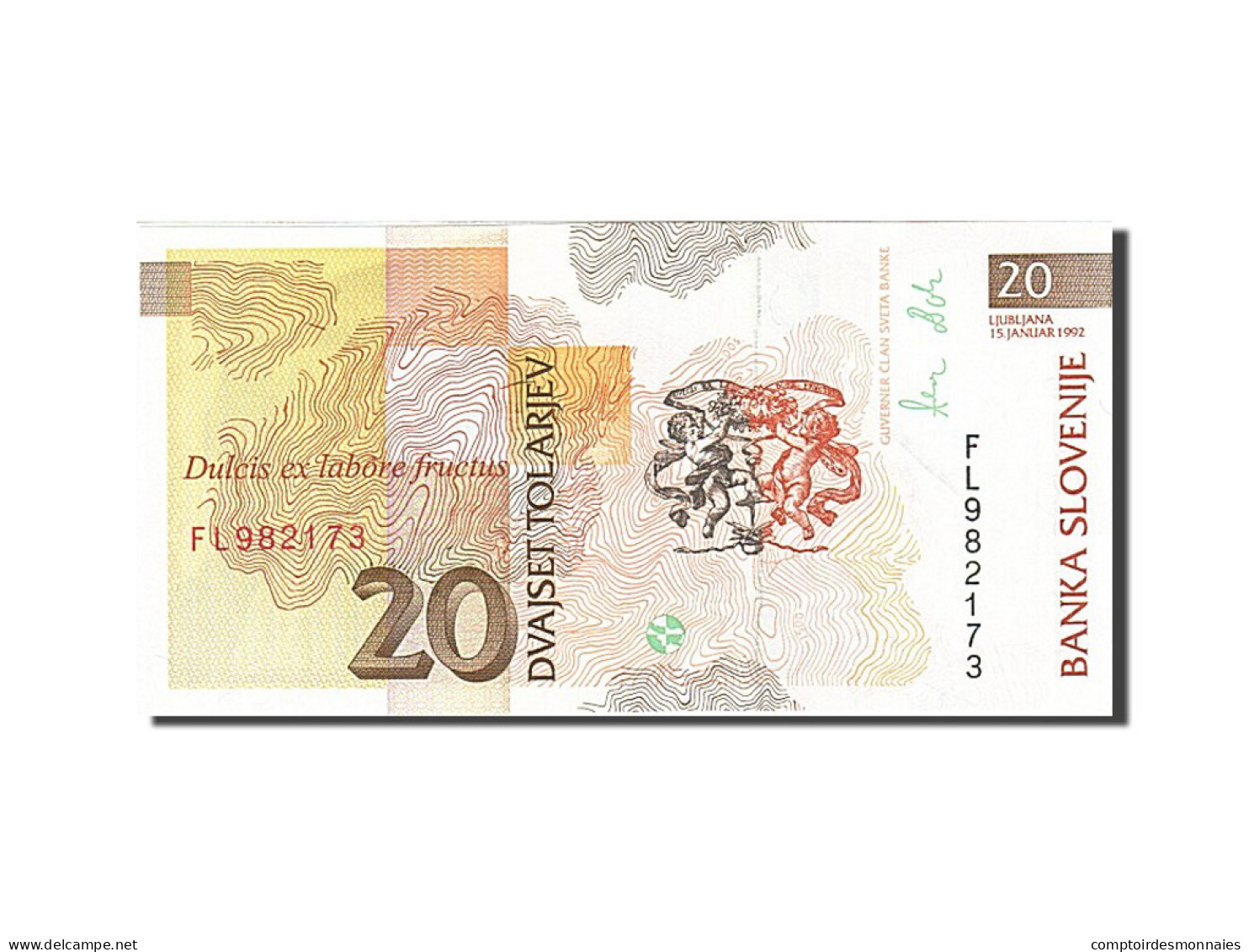 Billet, Slovénie, 20 Tolarjev, 1992-1993, 1992-01-15, KM:12a, SPL - Eslovenia