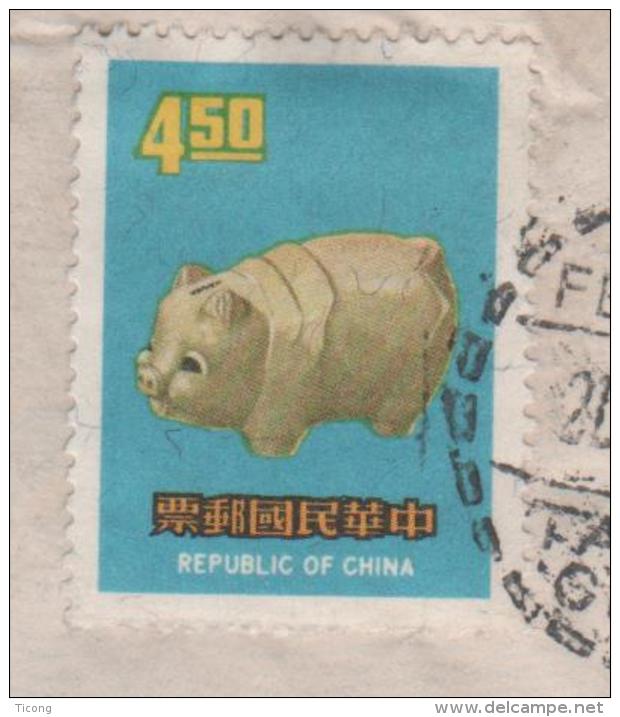 FUNF YUAN REPUBLIQUE DE CHINE - CACHET POINTILLE 1971 - ANNEE DU COCHON SUR LETTRE POUR LA FRANCE - VOIR LES SCANNERS - Lettres & Documents