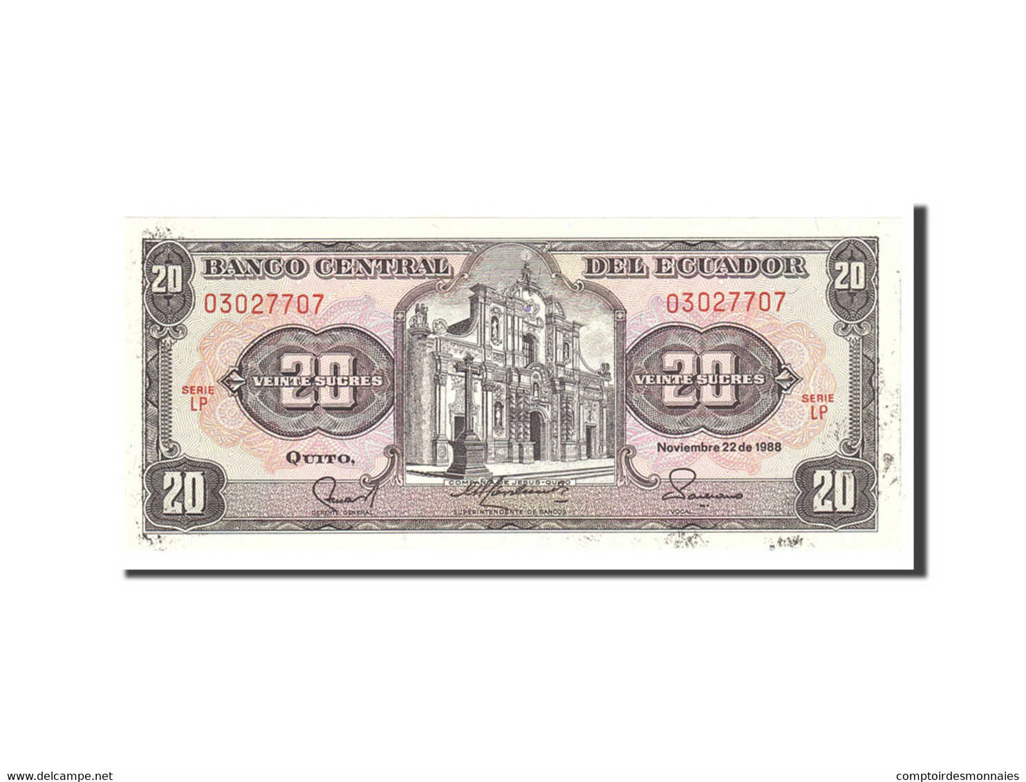 Billet, Équateur, 20 Sucres, 1988, 1988-11-22, KM:121Aa, SPL - Equateur