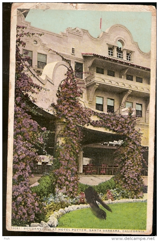 United States & BouganVilla At Hotel Potter, Santa Barbara, Worlds Panama Pacific Exposition, San Francisco, Lisboa 1911 - Santa Barbara